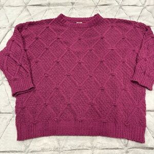 POL Chenille Cable Knit Purple Oversize Sweater Sz L 3/4 Sleeve Cozy Soft Womens